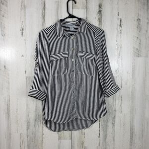 3/$15 H&M sheer black and white striped top women's size 6